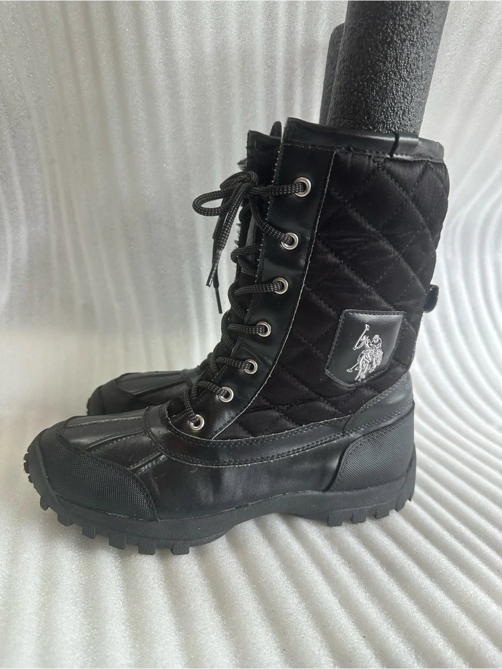 U.S. Polo Assn. Black Quilted Lace-Up Boots with Emblem